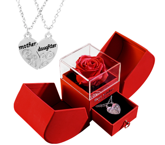 White Gold Necklace with Real Rose - Simple Design (One Piece)