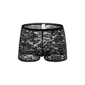 Men's Sexy Lace Pattern Mesh Black Thong Briefs